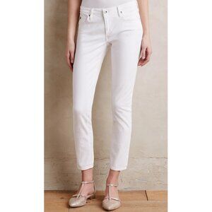 AG Stevie Ankle White Sateen Slim Cigarette 7/8 Stretchy Travel Classic Pants 27
